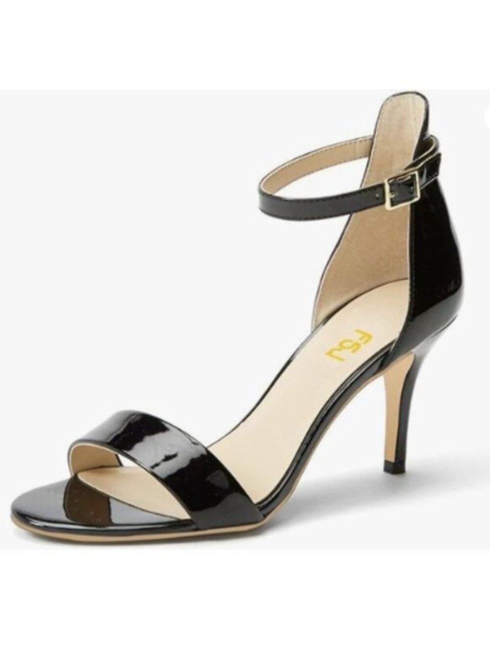 FSJ Women Comfy Open Toe Summer Sandal Ankle Strap Kitten Mid Heels Shoes Black